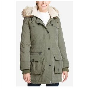 DKNY Faux Fur Trim Hooded Anorak Coat
